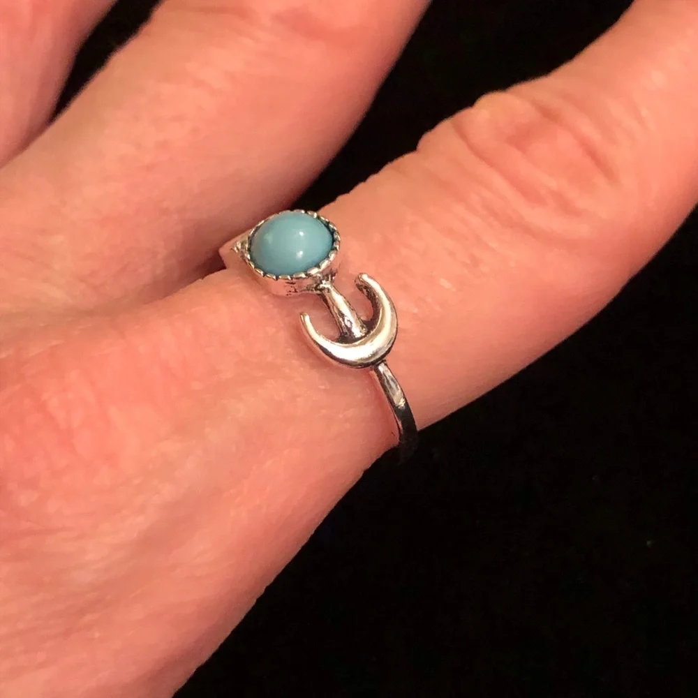 Silver Tone and Blue Faux Stone Ring